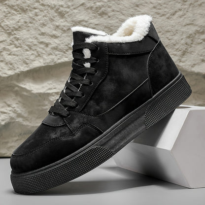 Men'S Winter Snow Boots - High-Top Faux with Plush Lining, Warm & Durable PVC Sole, Lace-Up Design for Outdoor Hiking, Casual Streetwear - Black, Winter Hiking Boots, Hiking Footwear, Stylish Winter Footwear, Fabric Lined Int