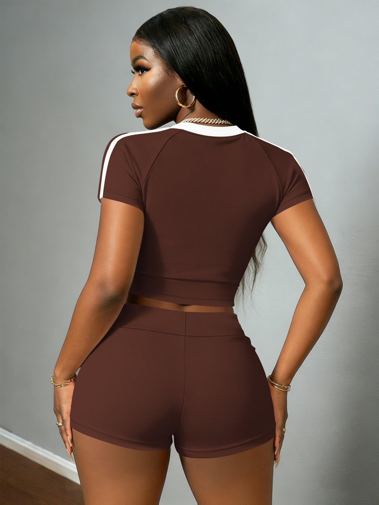 Women's Casual Crop T-Shirt & High-Waist Drawstring Shorts Set