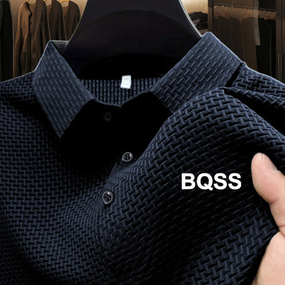 Summer Sports Casual Wear High-End Front Button Short Sleeve Shirt Breathable Turn- Collar Mesh Stretch Solid Color Top Golf Business Men's Short Sleeve - ayq