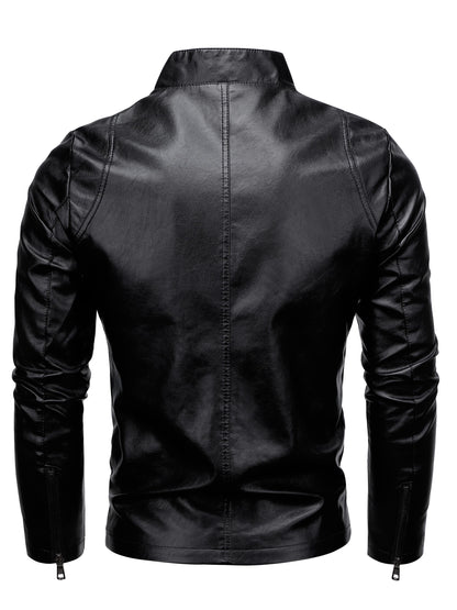 Men'S Casual Jacket - Stand Collar Zip-Up Long Sleeve - 100% Polyurethane, Solid Color, Non-Stretch Woven Fabric, Regular Fit with Functional Pockets for Daily Wear