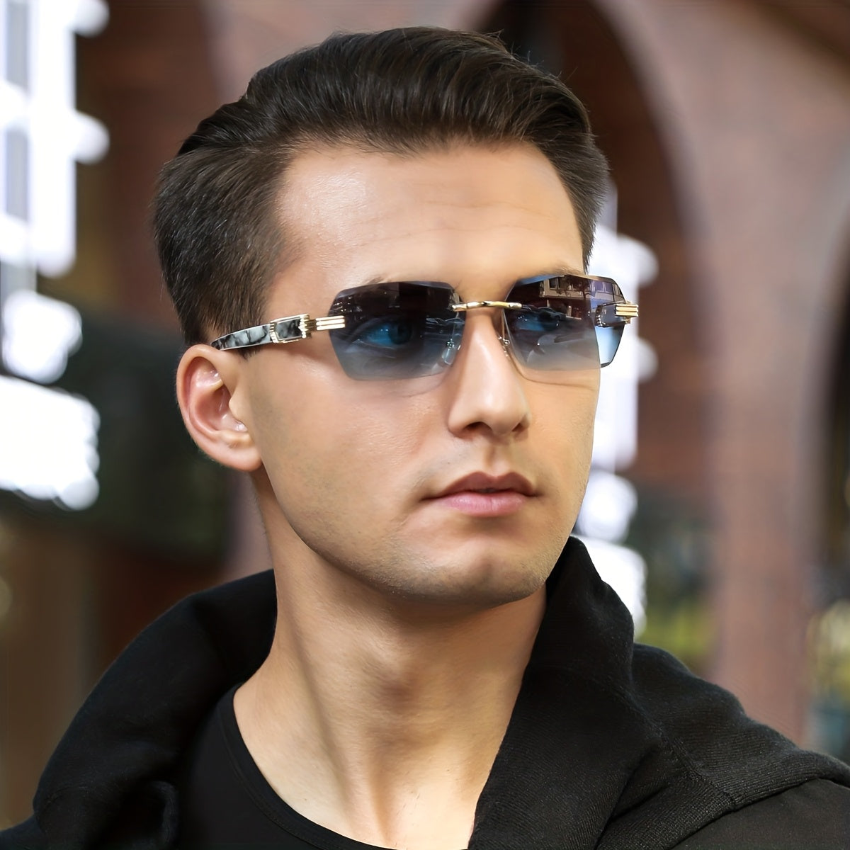 Men's Lightweight Metal Rimless Square Eyeglass Frames
