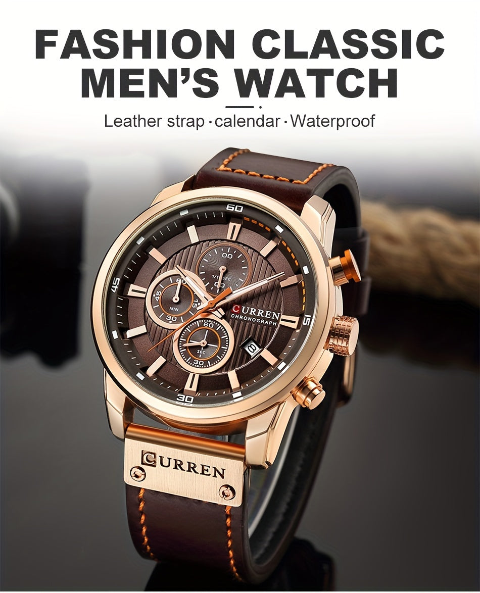 Men's Sports Watch With Multiple Functions, PU Leather Strap, And Automatic Date Display