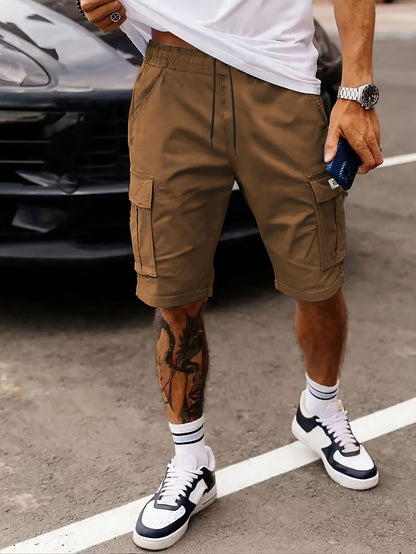 Men's Casual Summer Cargo Shorts with Elastic Waist and Pockets