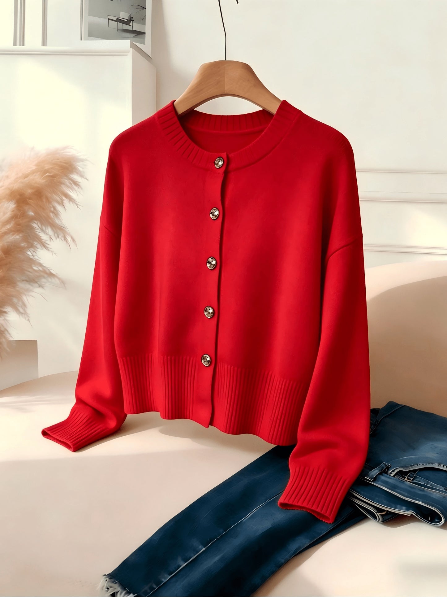 Women's Cozy Viscose Cardigan with Floral Button Detail
