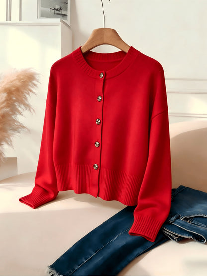 Women's Cozy Viscose Cardigan with Floral Button Detail