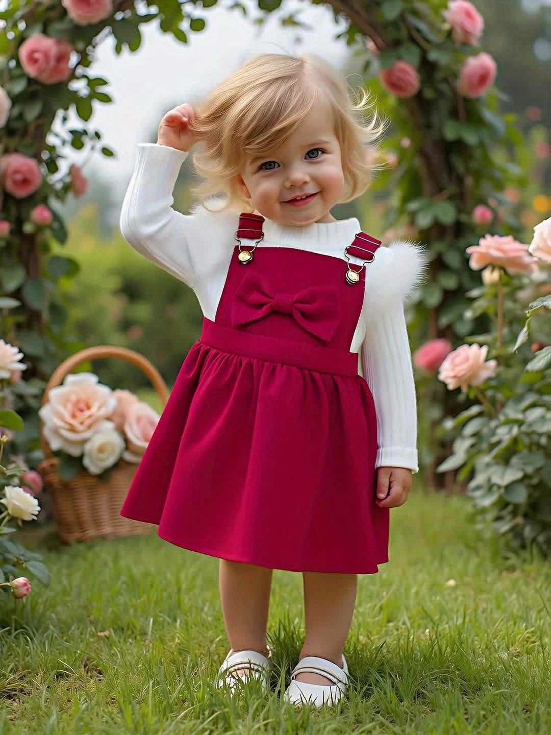 2 հատ մանկական ձմեռային հագուստի հավաքածու. Հարմարավետ փափուկ թևքերով զգեստ և A-գծի ժապավեն՝ օձիքով և ծոպերով զարդարանքով - փափուկ, տաք հագուստ լուսանկարահանումների համար, Սուրբ Ծնունդ (ձեռքով լվացվող), իդեալական է բացօթյա օգտագործման համար