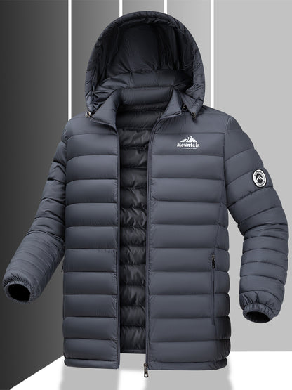 Men's Windproof Quilted Hooded Winter Jacket, Casual Warm Coat
