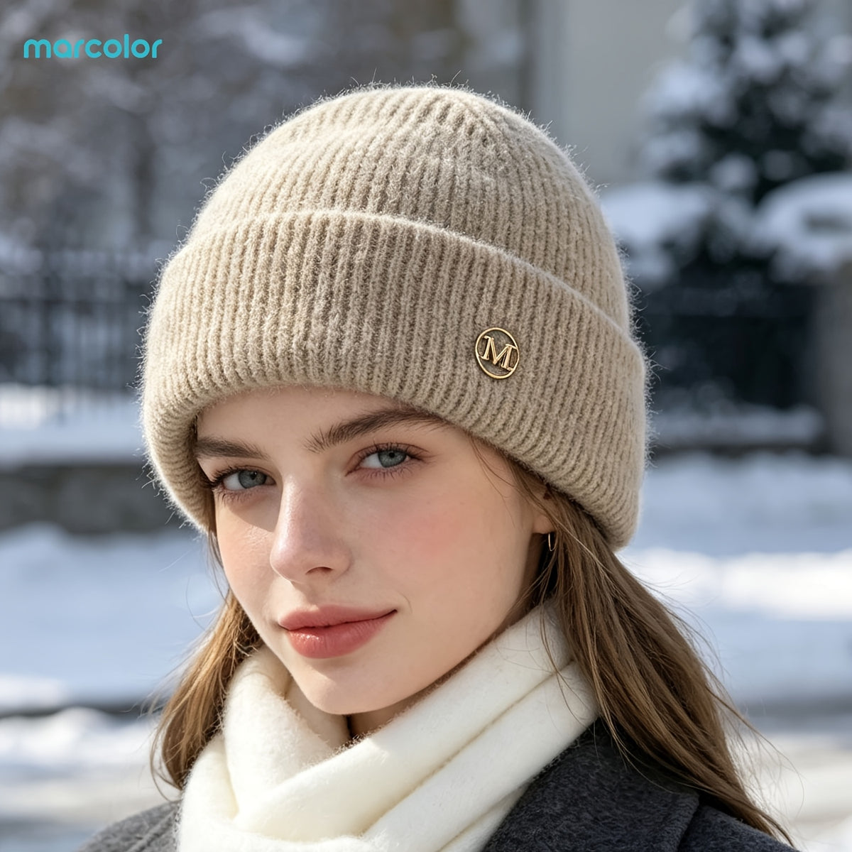 2-Pack Women's Ribbed Knit Beanie Hats with Metal Badge