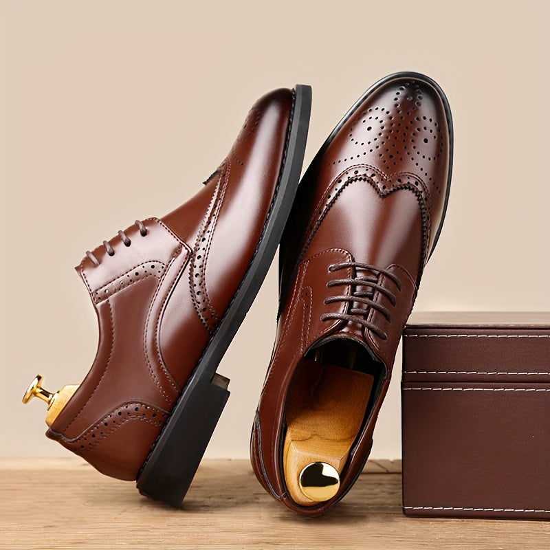 Men's Business Brogue Shoes Lace-Up Microfiber for Spring & Fall