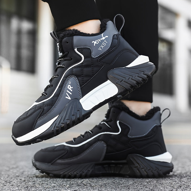 Men'S Winter Running Shoes - Slip-Resistant Rubber Sole, Warm Lining - Low-Top Sneakers in Black/White/Gray/ - Cushioned Cushioning for Gym, Hiking, Everyday - Lace-Up Closure - Autumn/Winter Footwear, Winter Shoes, Gym Footw