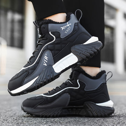 Men'S Winter Running Shoes - Slip-Resistant Rubber Sole, Warm Lining - Low-Top Sneakers in Black/White/Gray/ - Cushioned Cushioning for Gym, Hiking, Everyday - Lace-Up Closure - Autumn/Winter Footwear, Winter Shoes, Gym Footw