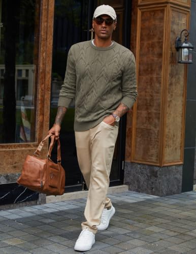 Men's Cable Knit Crewneck Sweater Pullover Long Sleeve