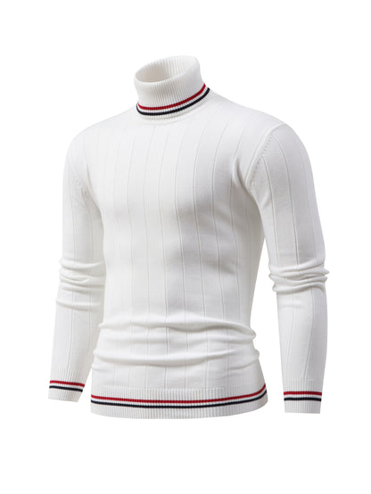 Temujin OBM Men's College Style Fashion New Color Block Striped High Neck Knit Long Sleeve Pullover Sweater
