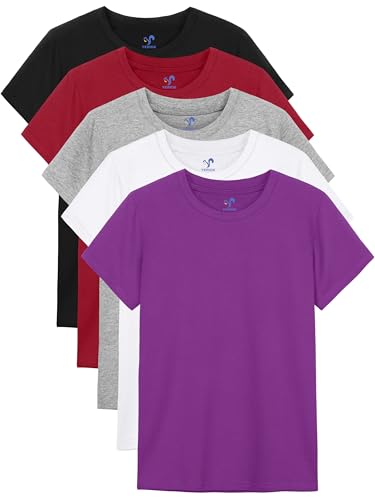 5-Pack Girls Cotton Short Sleeve T-Shirts Comfortable Fit