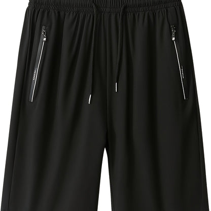Men'S Summer Basic Shorts, Solid Color, Breathable Quick-Dry, Non-Stretch Polyester 100%, Regular Fit with Pockets, Lightweight 110g/m² Woven Fabric, Casual Sportswear