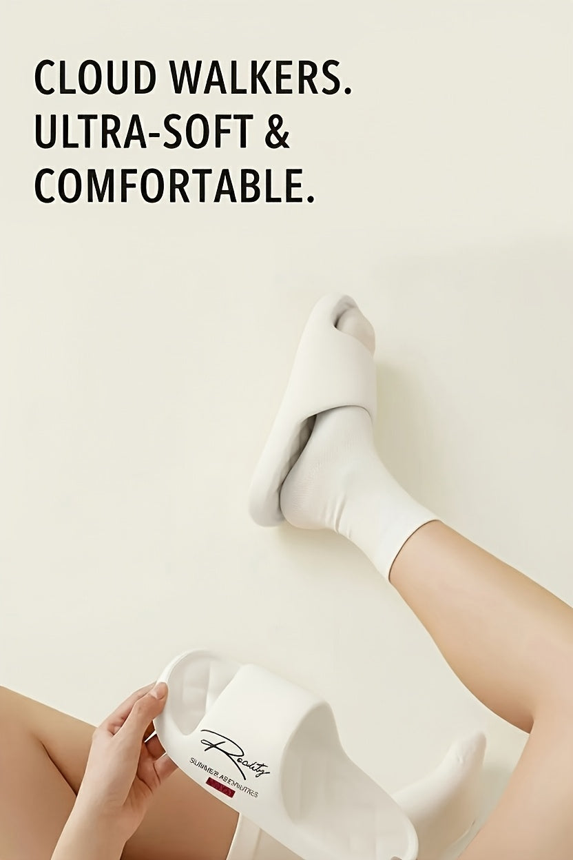 Four Seasons EVA Slip-On Slippers, Simple Positioning Print, Versatile Slip-On, Casual Soft Sole, Non-Slip Bathroom Slides, Unisex Household Slippers for All Seasons - ayq