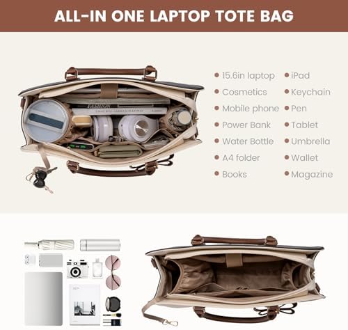 Women’s Leather Laptop Tote Bag Waterproof Business Briefcase
