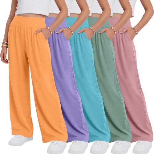 Girls' Wide Leg Pants 5-Pack Stretchy & Comfortable