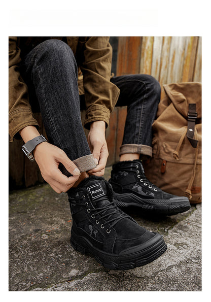 Men's High-Top Winter Boots with -Like Collar & - Heavy-Duty PU Upper, PVC Sole, Beige/Tan Lace-Up Snow Boots for Ice, Slush,, Outdoor (Warm Cold Weather Footwear)
