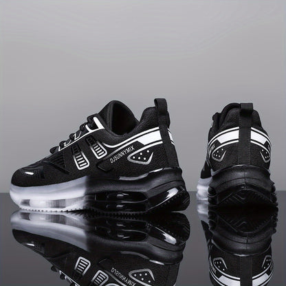 DJSUNNYMIX Men'S Breathable Mesh Low-Top Sneakers - Comfortable Cushioned Running Shoes with Air Cushion Technology, Black & White Design, Lace-Up Casual Shoes for Gym, Training, and Casual Attire, Gym Shoes, Sleek Sporty Loo - ayq