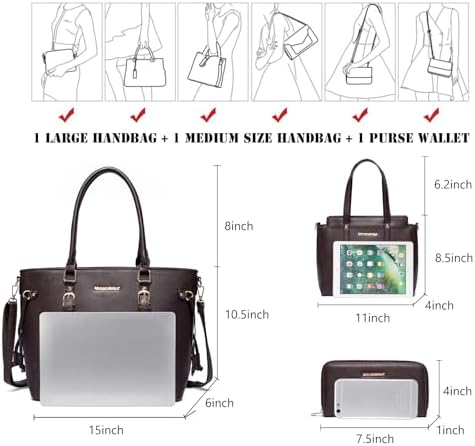 Women’s 3-Piece Tote Bag and Wallet Set – Stylish Shoulder Satchel