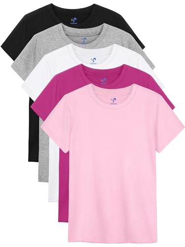 5-Pack Girls Cotton Short Sleeve T-Shirts Comfortable Fit