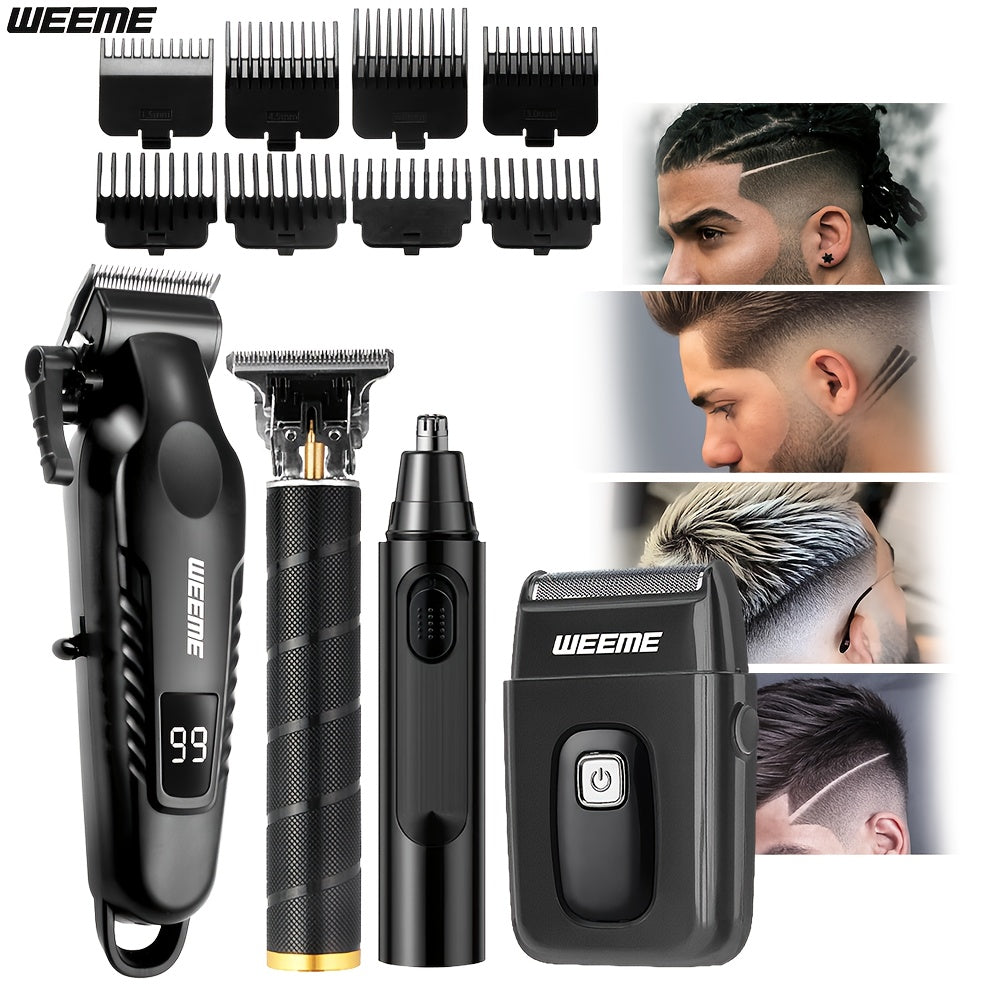 WEEME 4pcs Rechargeable Electric Grooming Kit for Men - Hair Clipper Electric Foil Shavers and Beard Trimmers, Ear, Nose Hair Trimmer Set, USB Charged - Perfect Holiday Gift