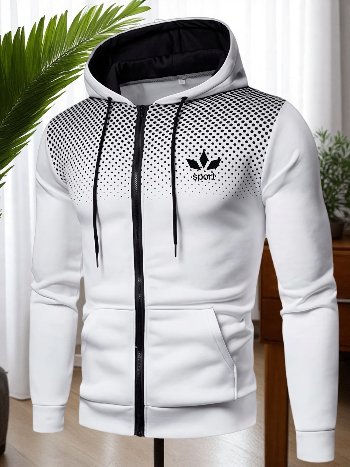 Men's Hooded Zip-Up Jacket Soft Polyester Fall Winter Sporty