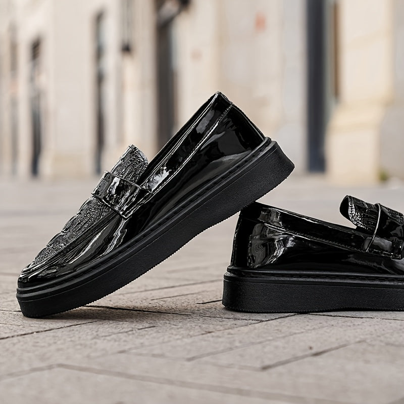 Men'S Black Business Casual Shoes, New Stylish Glossy British-Style Formal And Casual Footwear for Spring 2026 - ayq