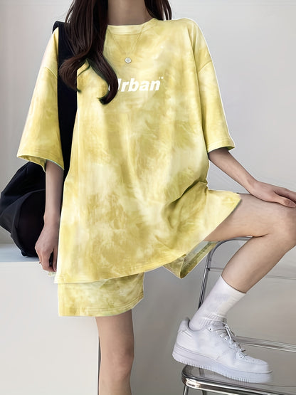 Women's Tie-Dye Loose Fit Short Sleeve Pajama Set