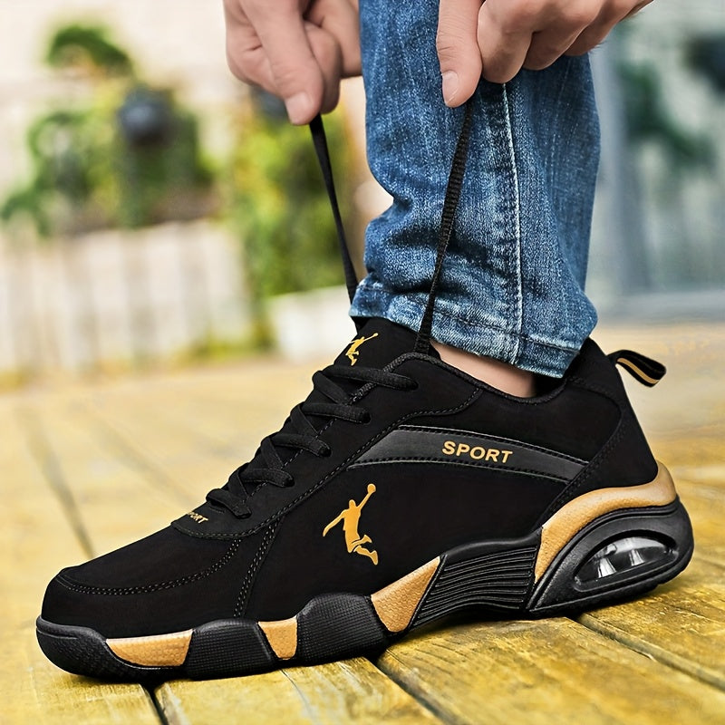 Unisex Low-Top Sneakers with Breathable Mesh & Air Cushion Technology - Comfortable Lace-Up Casual Shoes for Running, Walking, Training - Black & White Design, Synthetic Synthetic Faux Upper, Fabric Lining, All-Season Wear, R - ayq
