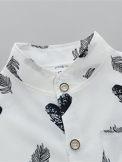 Infant Toddler Summer Feather Print Shirt and Shorts Set