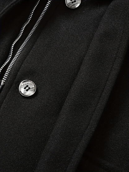 Men's Stylish Autumn/Winter Warm Polyester Casual Jacket with Lapel Collar, Zipper Closure, and Pockets - 100% Polyester Solid Color Loose Fit Coat