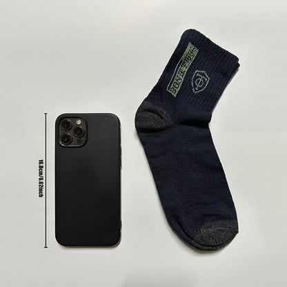 6 Pairs Men'S Cotton Sports Socks, Embroidered Sweat-Wicking Knit Fabric, Machine Washable, Mixed Color, Uncharged - No Box Included
