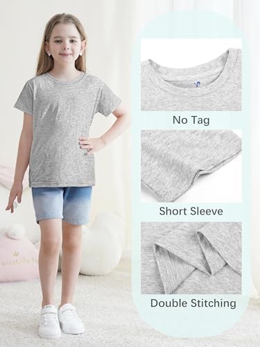 5-Pack Girls Cotton Short Sleeve T-Shirts Comfortable Fit