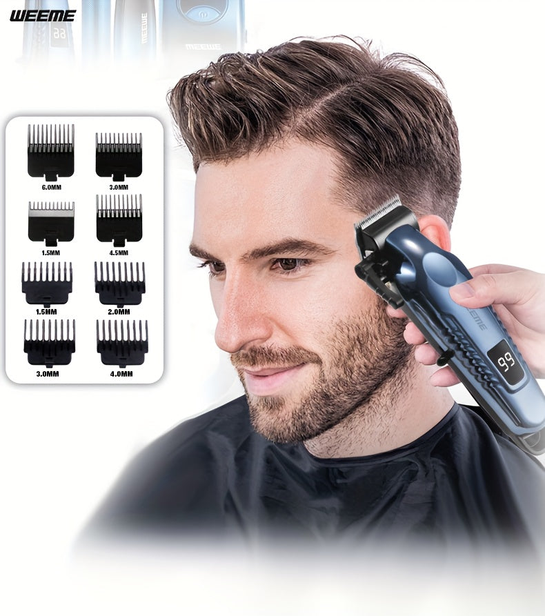 WEEME 4pcs Men's Electric Hair Clipper Set, Beard Trimmer Set, Household Facial Cleansing Set. Hair Cutting, Shaving, Trimming of Nasal Hair, Trimming of Sideburns, Facial Hair Cleaning. USB Charging. for Household Use, Vehic
