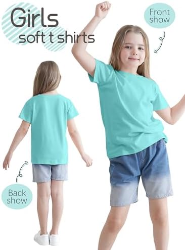 5-Pack Girls Cotton Short Sleeve T-Shirts Comfortable Fit