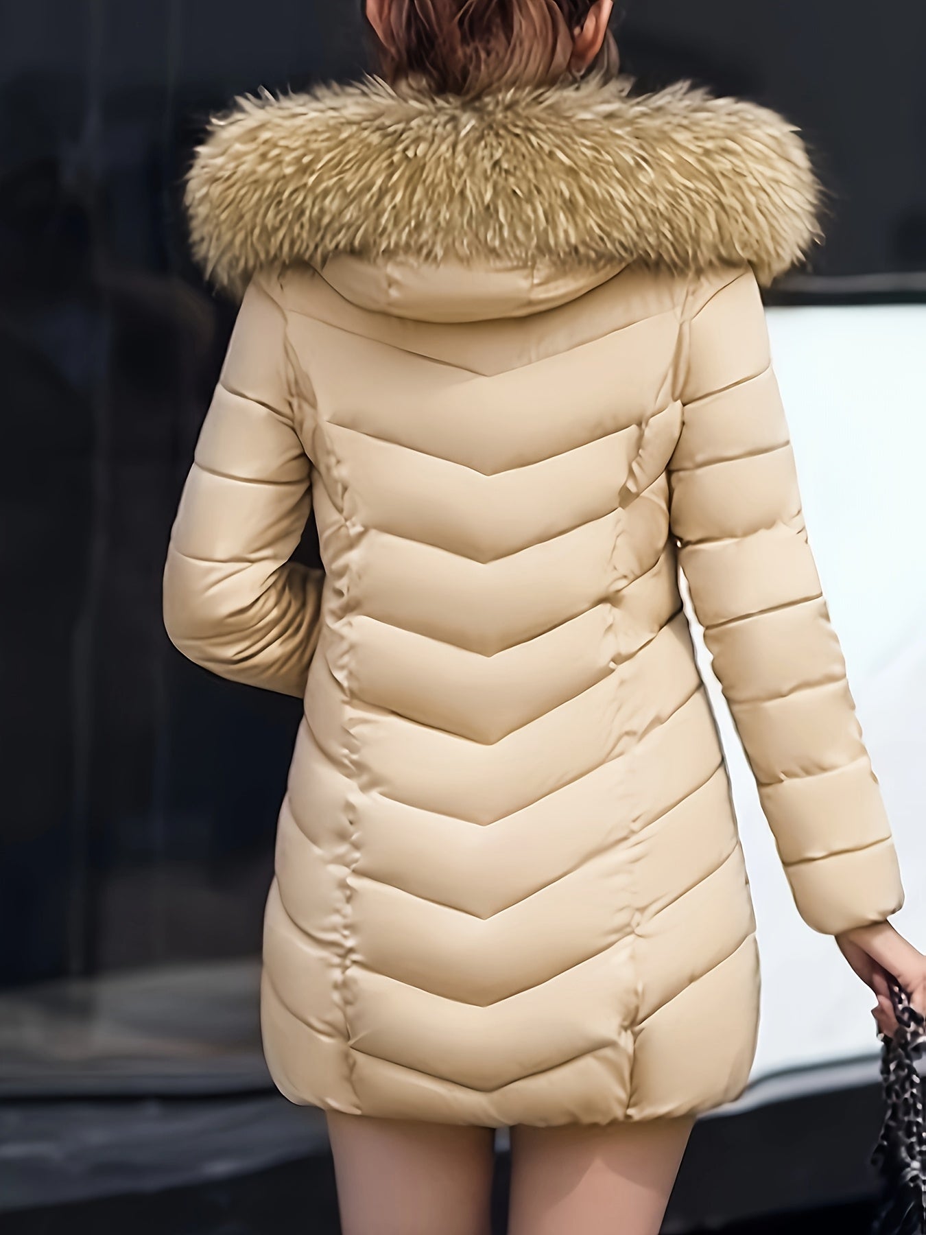 Women'S Elegant Red Mid-Length Winter Coat with Plush Fur Hood, Zip-Up Design, and Contrast Trim - Stylish All-Season Outerwear, Winter Coats And Vests