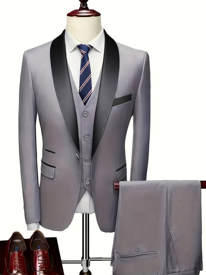 Men's 3-Piece Suit Set - Blazer, Vest & Trousers for Business & Weddin