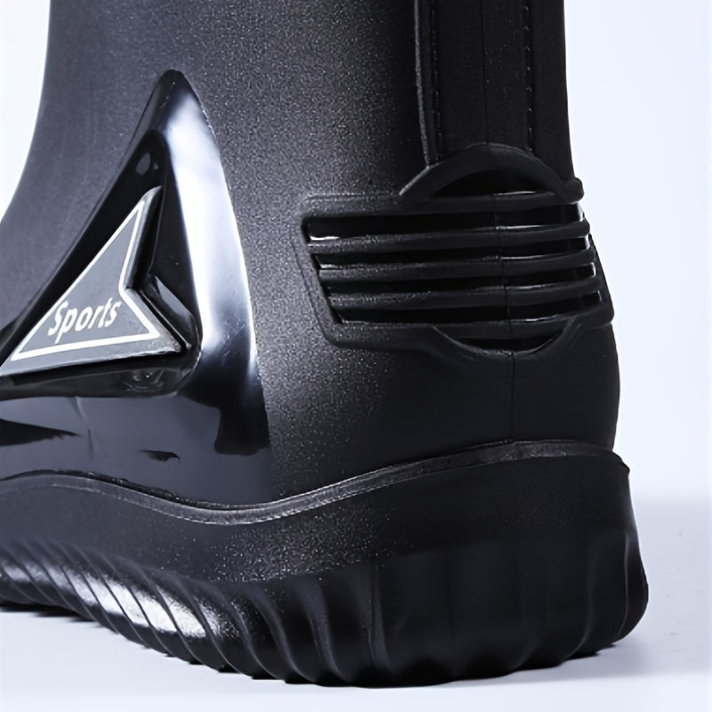 Men's Durable Rubber Rain Boots with Non-Slip Sole and Elastic Closure