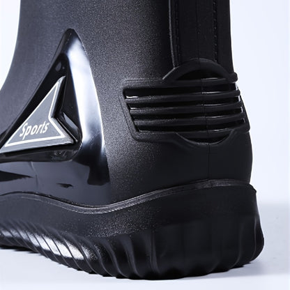 Men's Durable Rubber Rain Boots with Non-Slip Sole and Elastic Closure