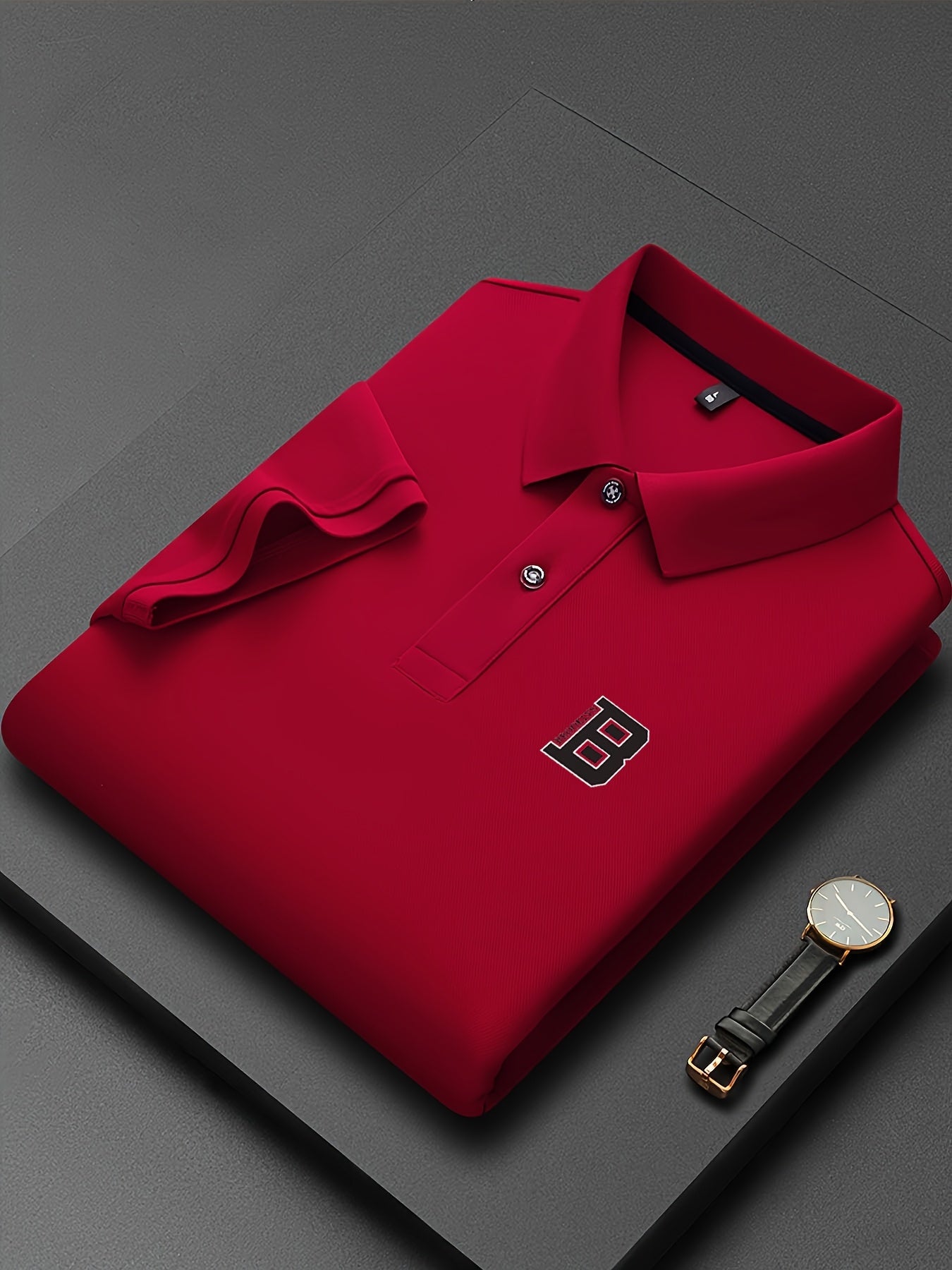 Men'S Fashion Short-Sleeve POLO Shirt | Contrast Rib-Knit Collar with 3D High-Frequency Print | Casual Style, Regular Fit, Summer Season - ayq