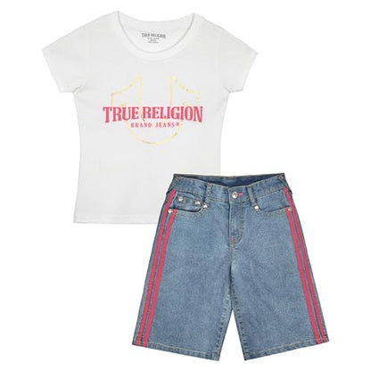 Girls Denim Shorts and Graphic Tee Set for Summer Style
