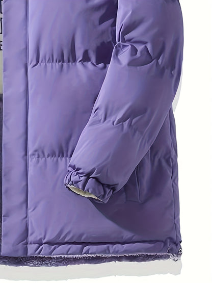 Տղամարդու երկկողմանի բրդյա ծածկույթով հաստ բաճկոն՝ առօրյա կանգնած օձիքով՝ տառերի տպագրությամբ, սովորական չափսերով, գրպաններով, պոլիեսթերային լցոնով, բազմակողմանի աշուն/ձմեռ համար, ձմեռային բաճկոն