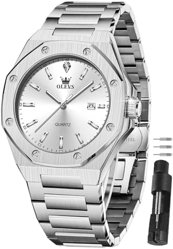 OLEVS Men's Stainless Steel Dress Watch Big Face Waterproof