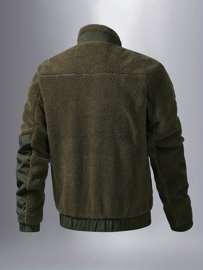 Men'S Heavyweight Fleece Jacket - Thermal Winter Coat with Stand Collar, Zipper Closure, Front Pockets - Brown/ - Cold Weather Outerwear for Everyday & Formal, Winter Jacket, Casual Outerwear, Durable Polyester, Seasonal Fash