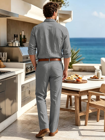 Men's White Linen Casual 2-Piece Set for Summer & Beach