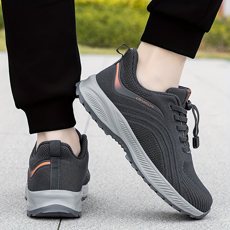 Men's Solid Striped Breathable Sneakers Low Top With Adjustable Buckle Non Slip Comfy For Jogging Hiking Outdoor Activities All Seasons