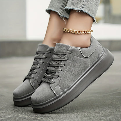 Women's Retro-Inspired Solid Color Lace-Up Sneakers - Lightweight, Comfortable & Durable Casual Sneakers for All Seasons