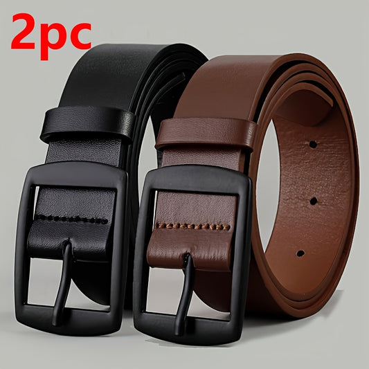 2pcs Luxury Faux Leather Belts with Metal Pin Buckle, Casual Style, Square Button Detail, for Men & Women, Ideal for Valentine'S Day, St. Patrick'S Day, Easter, Mardi Gras Day, Best for Christmas, Perfect for Thanksgiving